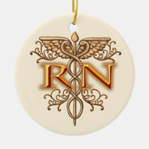 Fancy Copper Caduceus RN Nurse Ceramic Tree Decoration