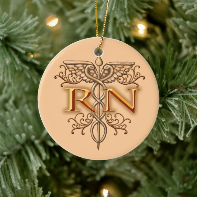 Fancy Copper Caduceus RN Nurse Ceramic Tree Decoration (Tree)