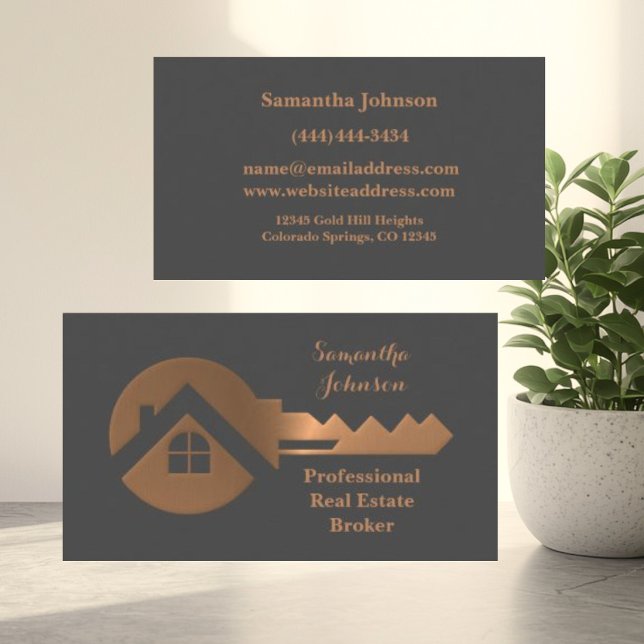 Fancy Copper Key Real Estate Broker Business Card (Creator Uploaded)