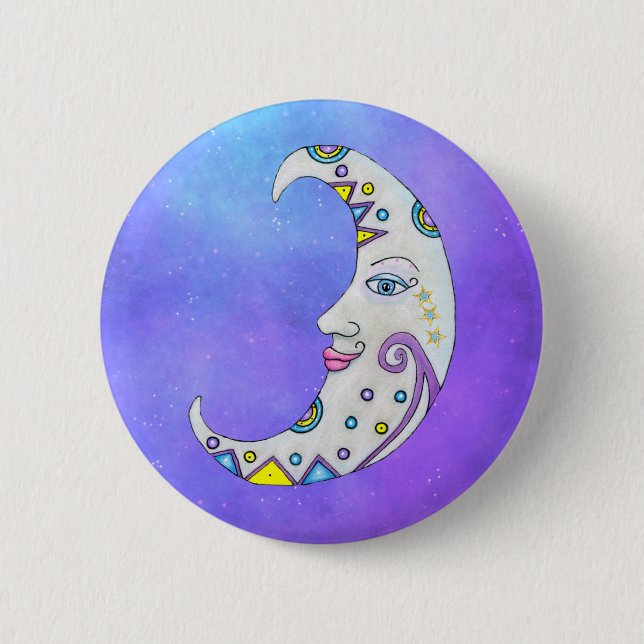 Fancy Crescent Moon Face Bright Abstract Shapes 6 Cm Round Badge (Front)