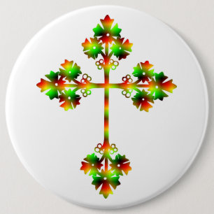 FANCY CROSS 6 CM ROUND BADGE