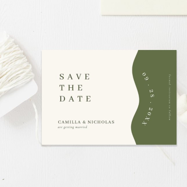 Fancy Curve Border Dark Olive Green Wedding Save The Date (Creator Uploaded)