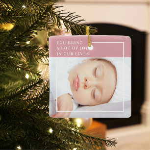 Fancy Cute Baby Photo   Pink & White   Quote  Ceramic Ornament