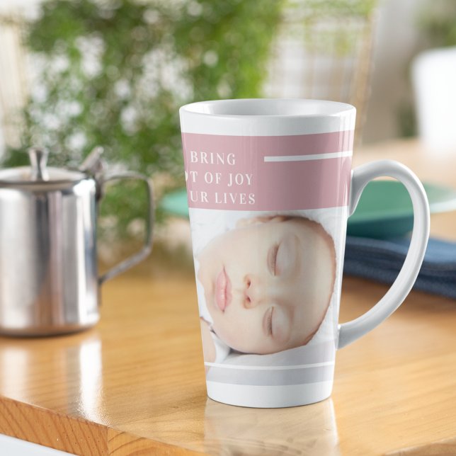 Fancy Cute Baby Photo | Pink & White | Quote  Latte Mug (Creator Uploaded)