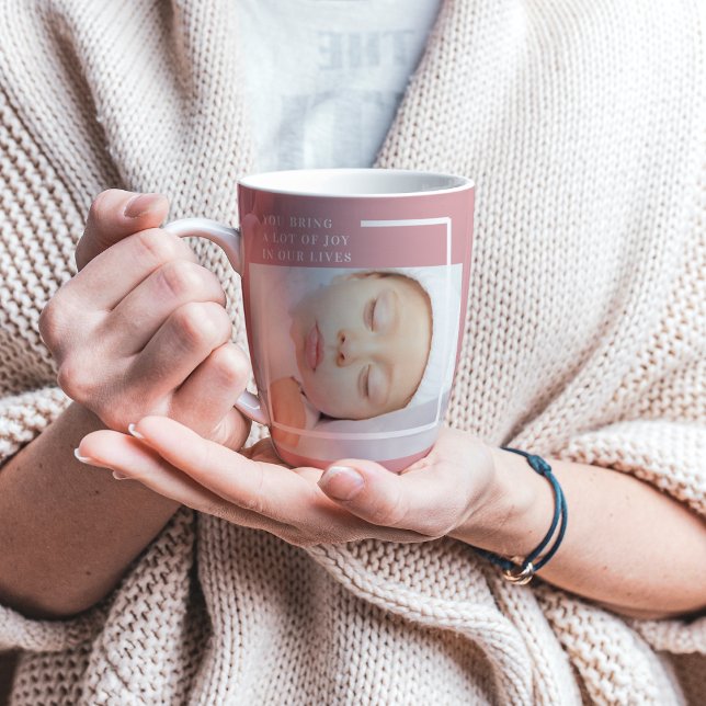 Fancy Cute Baby Photo | Pink & White | Quote  Latte Mug (Creator Uploaded)