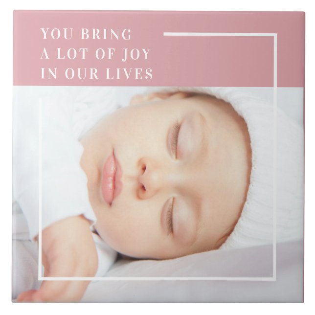 Fancy Cute Baby Photo | Pink & White | Quote  Tile (Front)