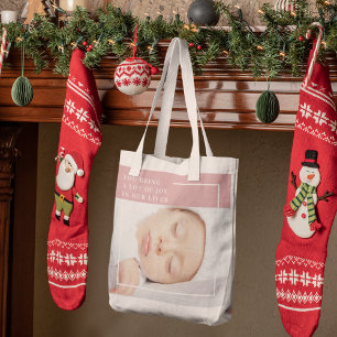 Fancy Cute Baby Photo Pink & White Quote Tote Bag