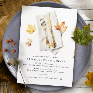 Fancy Cutlery   Rustic Fall Leaf Friendsgiving Invitation