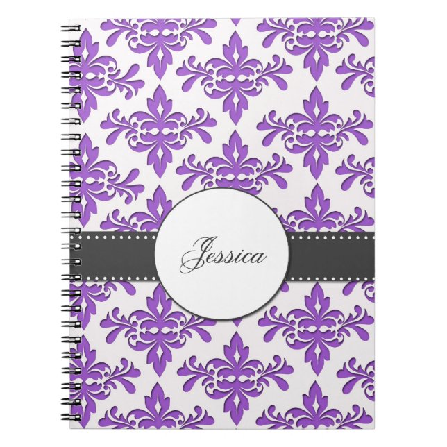 Fancy Damask Monogram Spiral Notebook (Front)