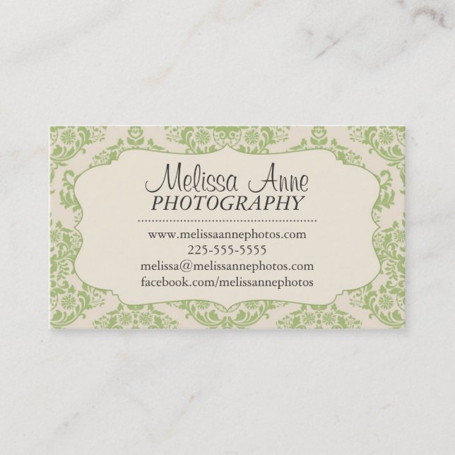 Fancy Damask Photography Business Card (Front)