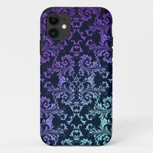 FAncy Damask Teal Blue Purple Black Case-Mate iPhone Case