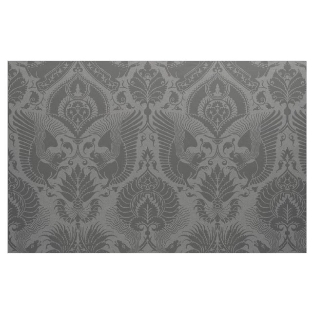 Fancy Damask with Animals - Dark Grey Fabric (Fat Quarter)
