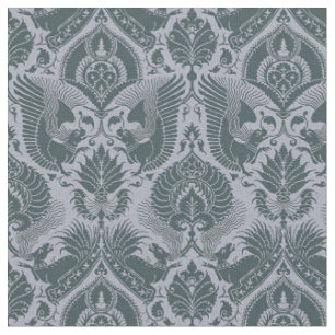 Fancy Damask with Animals, Dark Slate Blue Fabric