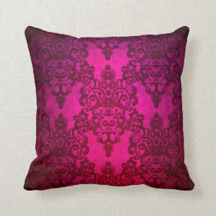 Fancy Deep Glowing Pink Damask Pattern Cushion