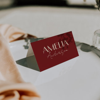 Fancy Deep Red Cream Old Money Wedding Place Cards