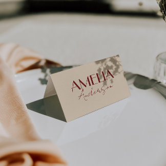 Fancy Deep Red Cream Old Money Wedding Place Cards
