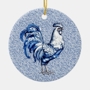 Fancy Delft Blue And White Rooster Chicken Ceramic Tree Decoration