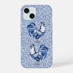 Fancy Delft Blue And White Rooster Chicken iPhone 15 Case