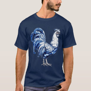 Fancy Delft Blue And White Rooster Chicken T-Shirt