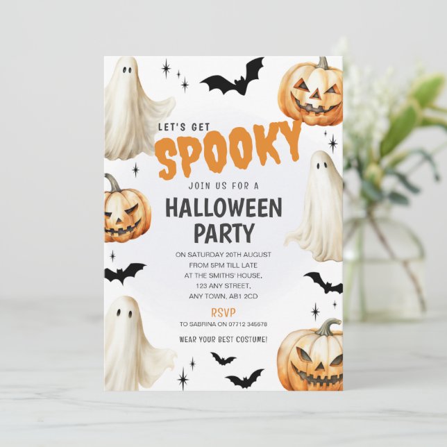 Fancy Dress Halloween Party Invite Ghost Theme (Standing Front)