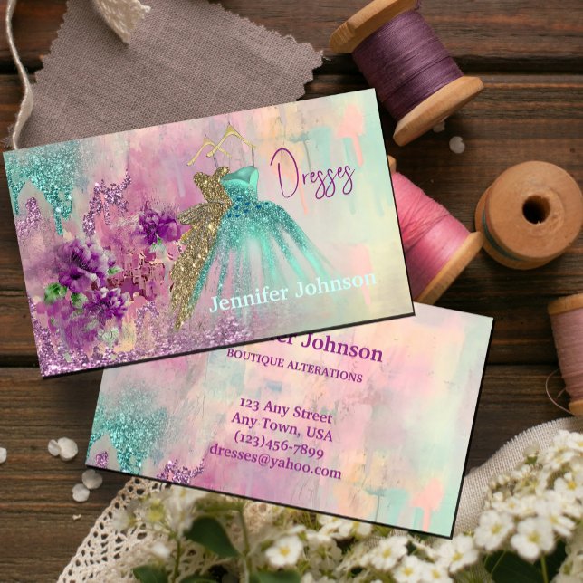 Fancy Dresses Tailor Abstract Glitter Business Card (Fancy Dresses Tailor Abstract Glitter Business Card #zazzlemade #fashiondesigner #dressmaker #tailor)