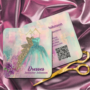 Fancy Dresses Tailor Abstract Glitter Square Business Card