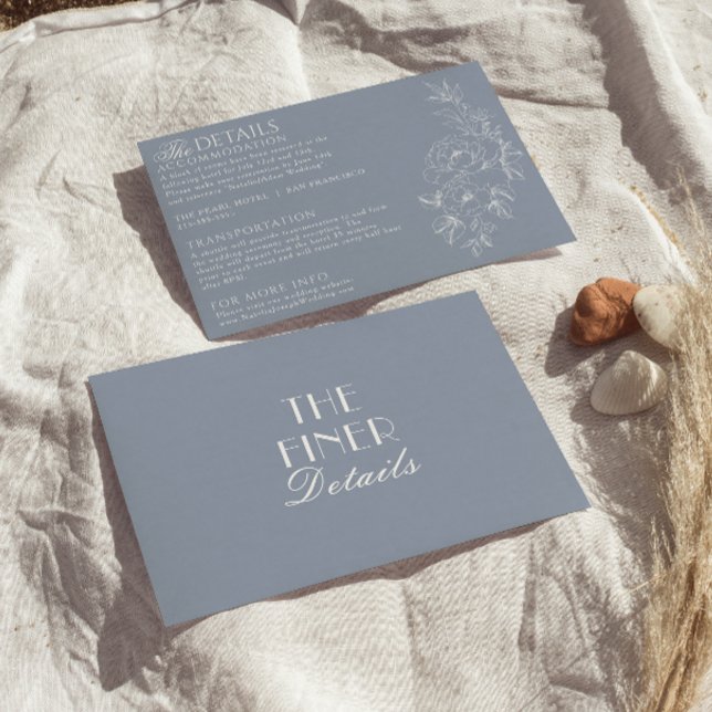 Fancy Dusty Blue Floral Boho Chic Wedding Details Enclosure Card (Creator Uploaded)