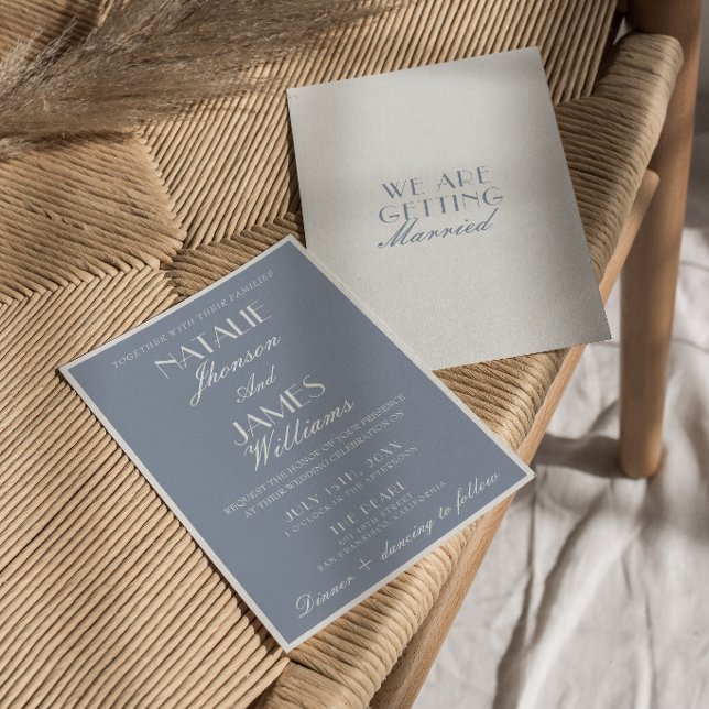Fancy Dusty Blue Old Money Retro Classic Wedding  Invitation (Creator Uploaded)
