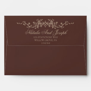 Fancy Earthy Chocolate Brown Floral Boho Wedding Envelope