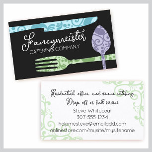 Fancy eating utensils chef catering culinary tours business card