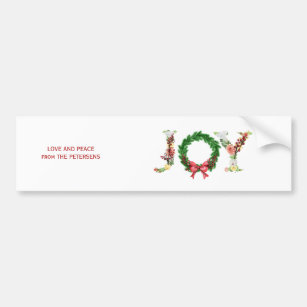 Fancy elegant floral Christmas JOY typography Bumper Sticker