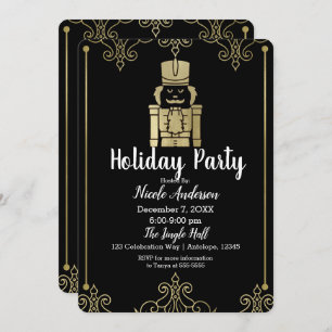 Fancy Elegant Gold Black Nutcracker Holiday Party Invitation