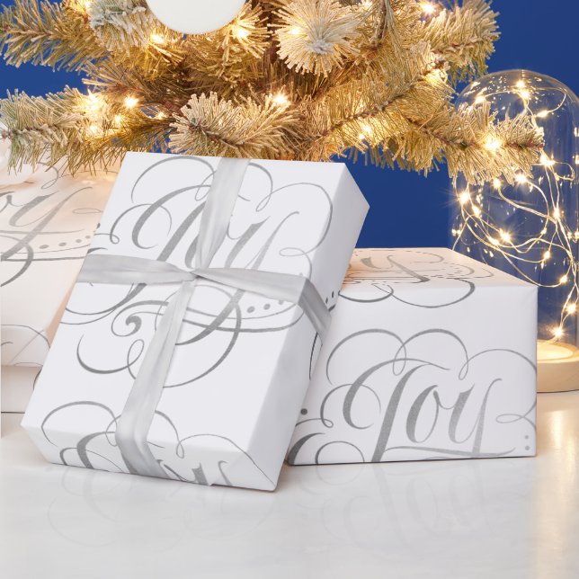 Fancy Elegant Joy Silver Foil Calligraphy - Faux Wrapping Paper (Holidays)