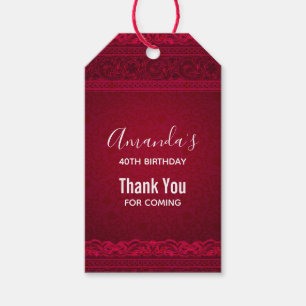 Fancy & Elegant Red Background Birthday Thanks Gift Tags