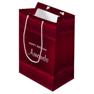 Fancy & Elegant Red Background Stylish Birthday Medium Gift Bag