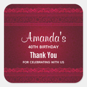 Fancy & Elegant Red Background Stylish Birthday Square Sticker