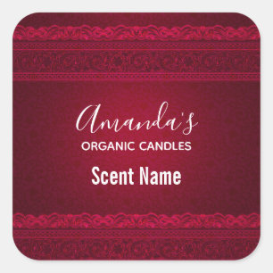 Fancy & Elegant Red Background Stylish Candle Square Sticker