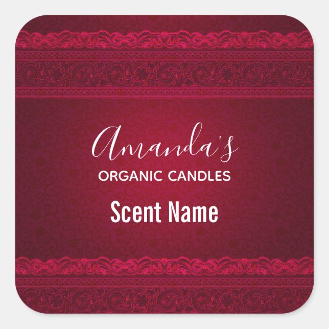 Fancy & Elegant Red Background Stylish Candle Square Sticker (Front)
