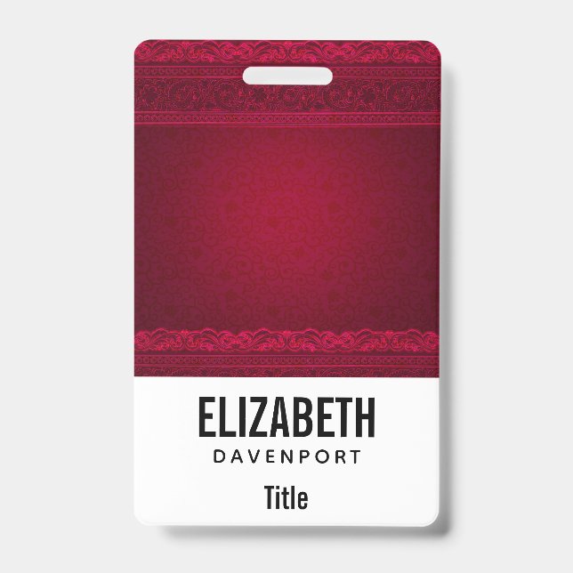 Fancy & Elegant Red Background Stylish ID Badge (Front)