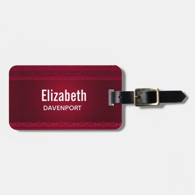 Fancy & Elegant Red Background Stylish Luggage Tag (Front Horizontal)