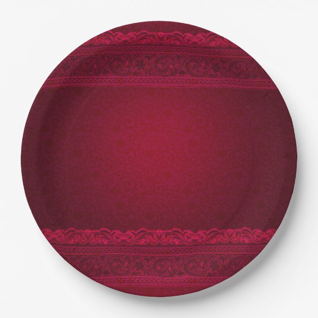 Fancy & Elegant Red Background Stylish Paper Plate (Front)