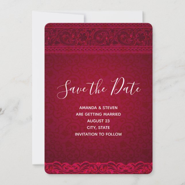 Fancy & Elegant Red Background Stylish Save The Date (Front)