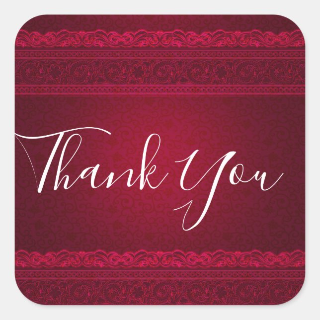 Fancy & Elegant Red Background Stylish Thank You Square Sticker (Front)