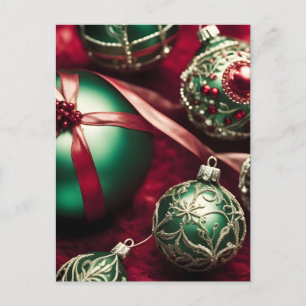 Fancy Elegant Victorian Red Green Christmas Balls Holiday Postcard