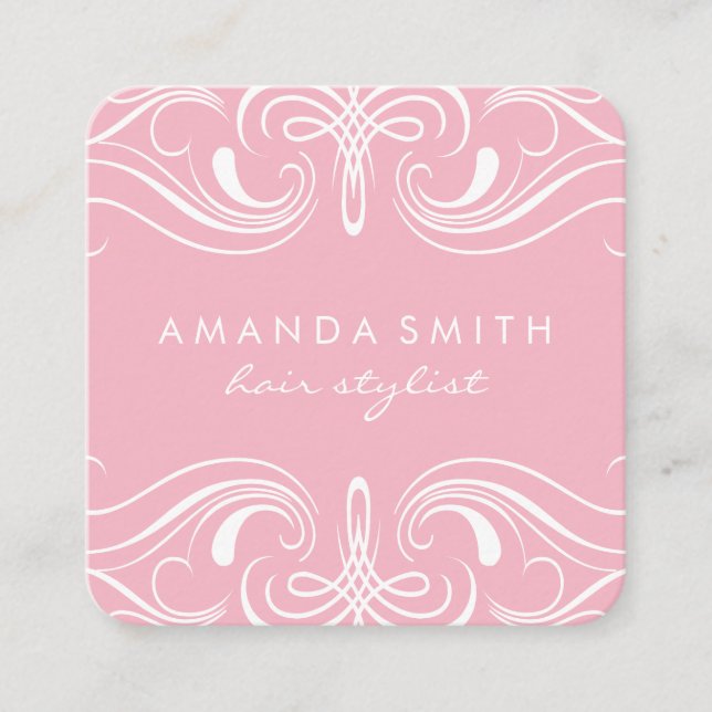 Fancy Elements Pink Square Business Card (Front)