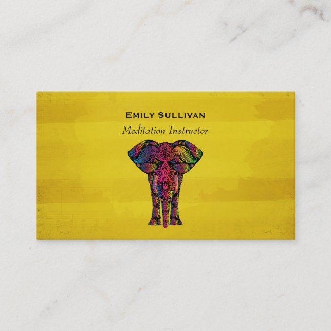 Fancy Elephant Design Bold Bright Colours Business Card (Front)