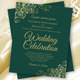 Fancy Emerald Green & Gold BUDGET Wedding Invite
