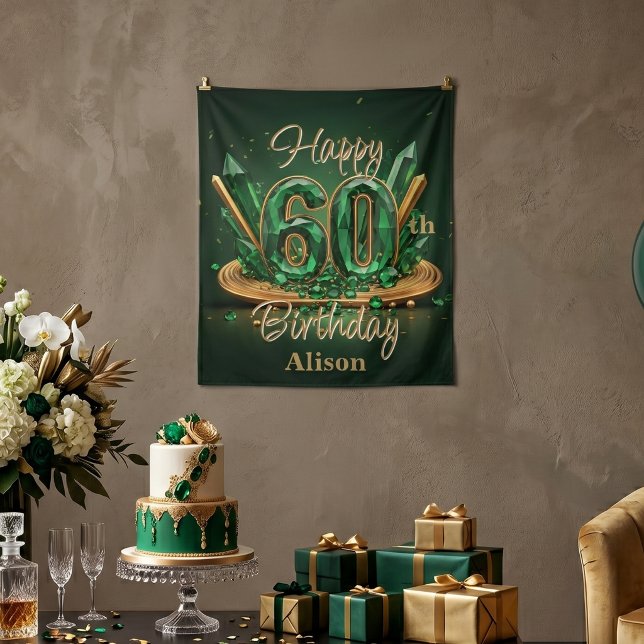 Fancy Emerald Green Gold Gemstone 60th Birthday Tapestry (Creator Uploaded)