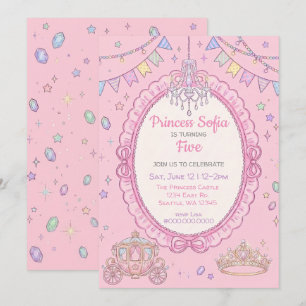 Fancy Fairy Tale Pink Princess Birthday Invitation