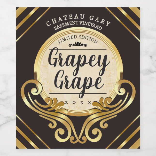 Fancy faux gold vintner homemade winemaking wine label (Single Label)